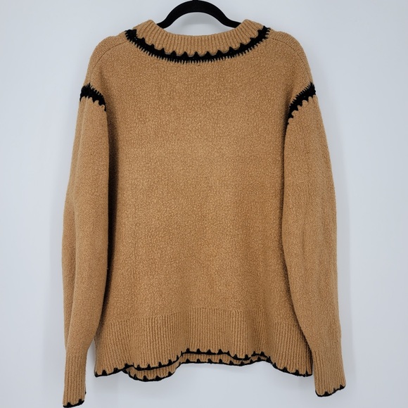 Zara Contrast Trim Oversized Brown Knit Pullover Sweater Sz S - Picture 2 of 3